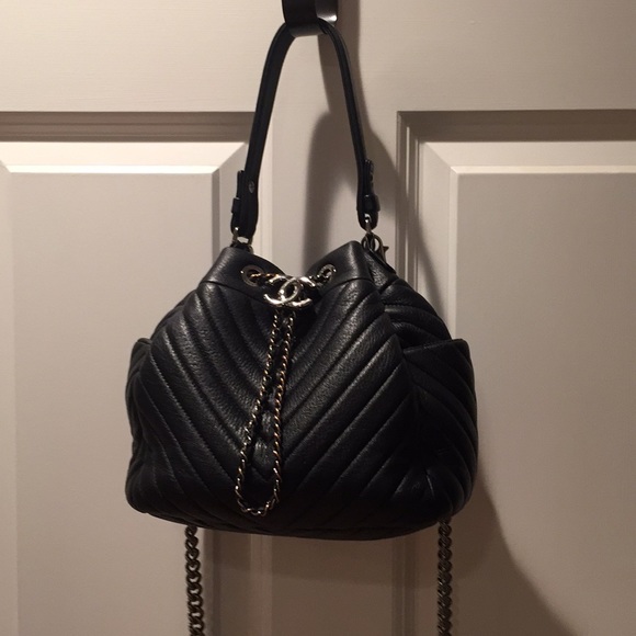 chanel chevron drawstring bag